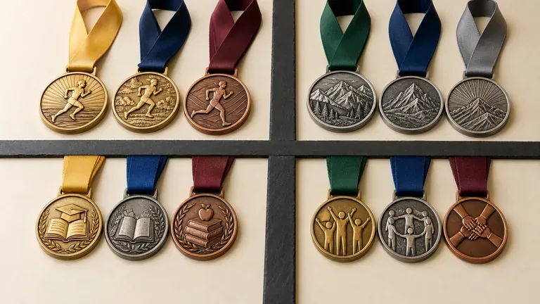 Custom sports medals in gold silver and bronze finishes