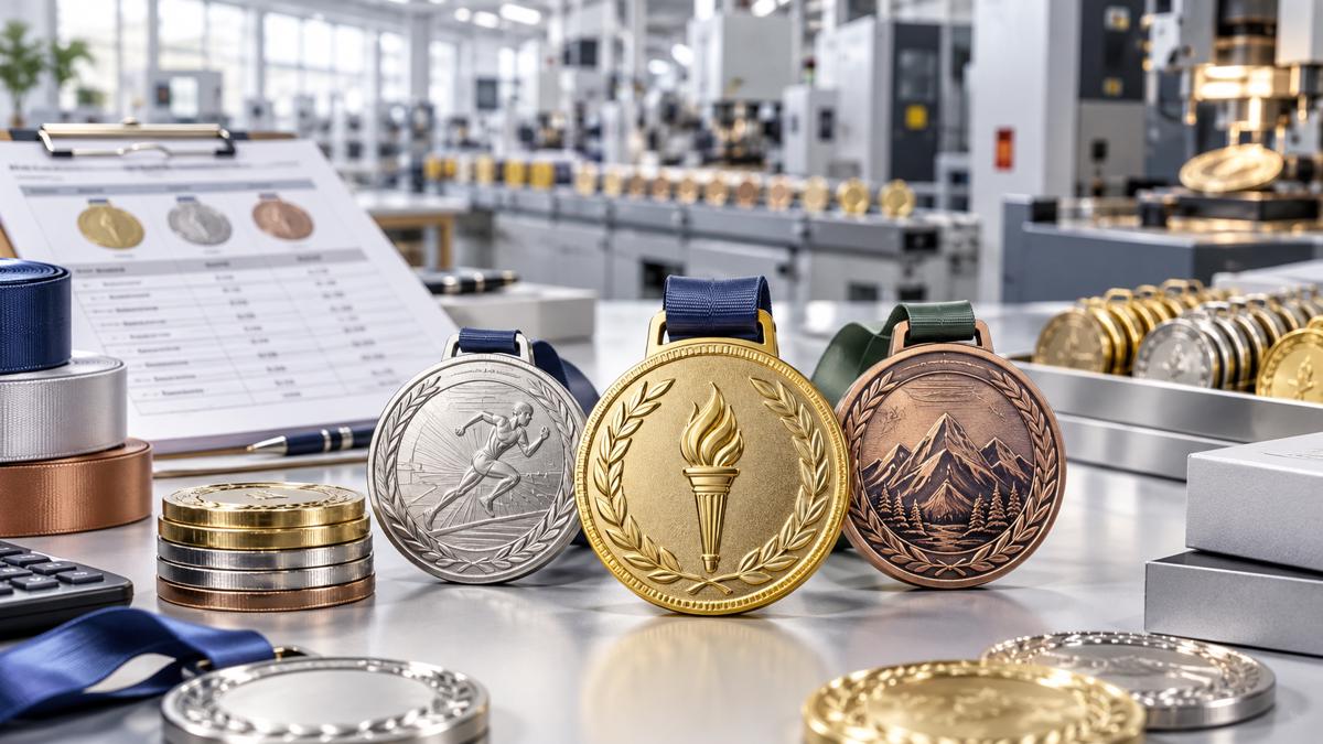 Illustrative custom race medal cost planning with metal finishes and bulk production