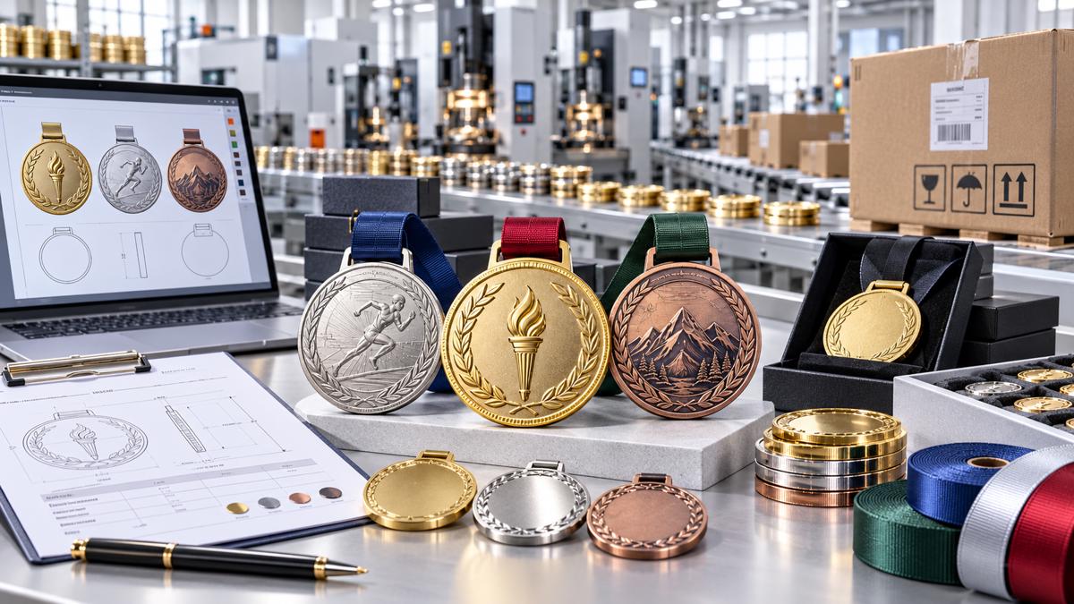 Illustrative custom medal factory inspection and export packing preparation