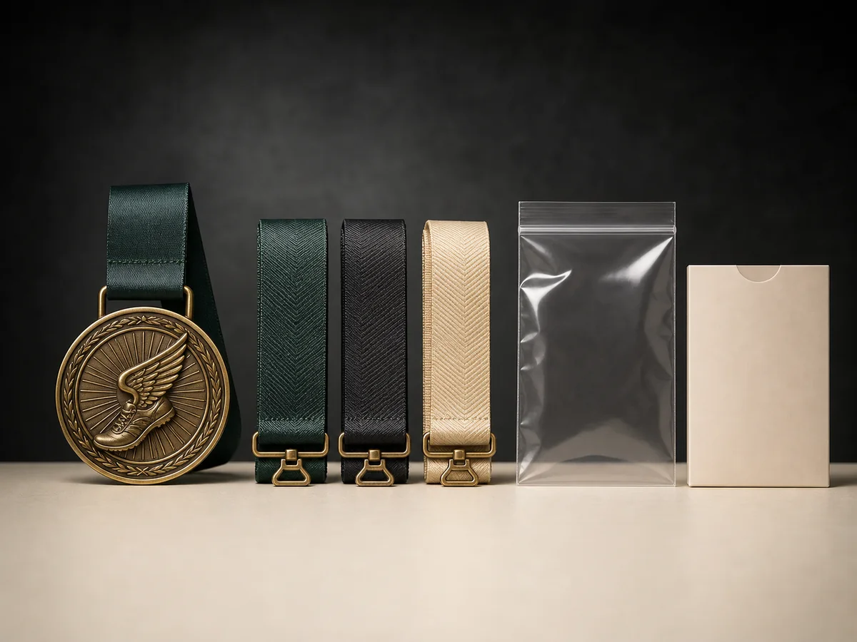 Custom medal ribbon, protective bag and sleeve options
