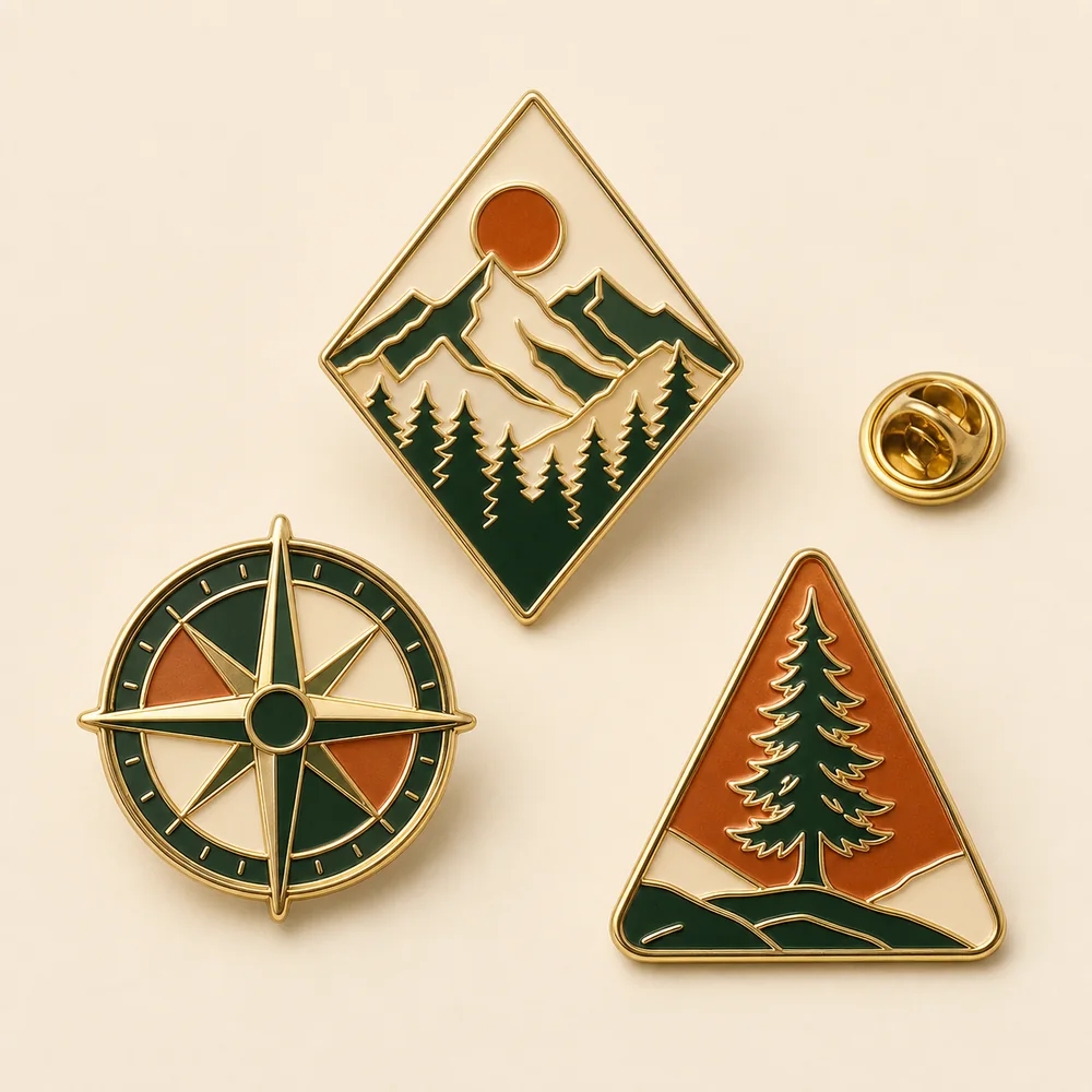 Original hard enamel outdoor pin set with polished surfaces