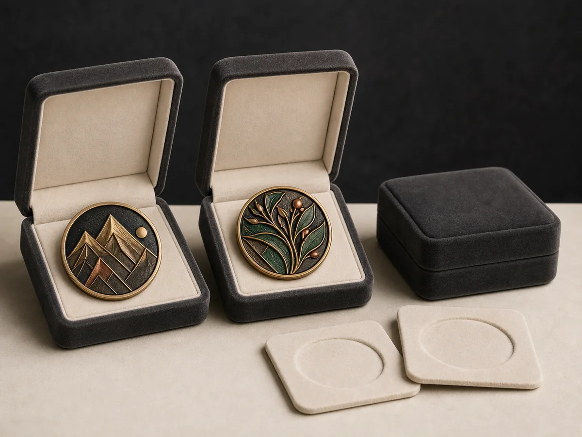 Velvet presentation boxes for medals and challenge coins