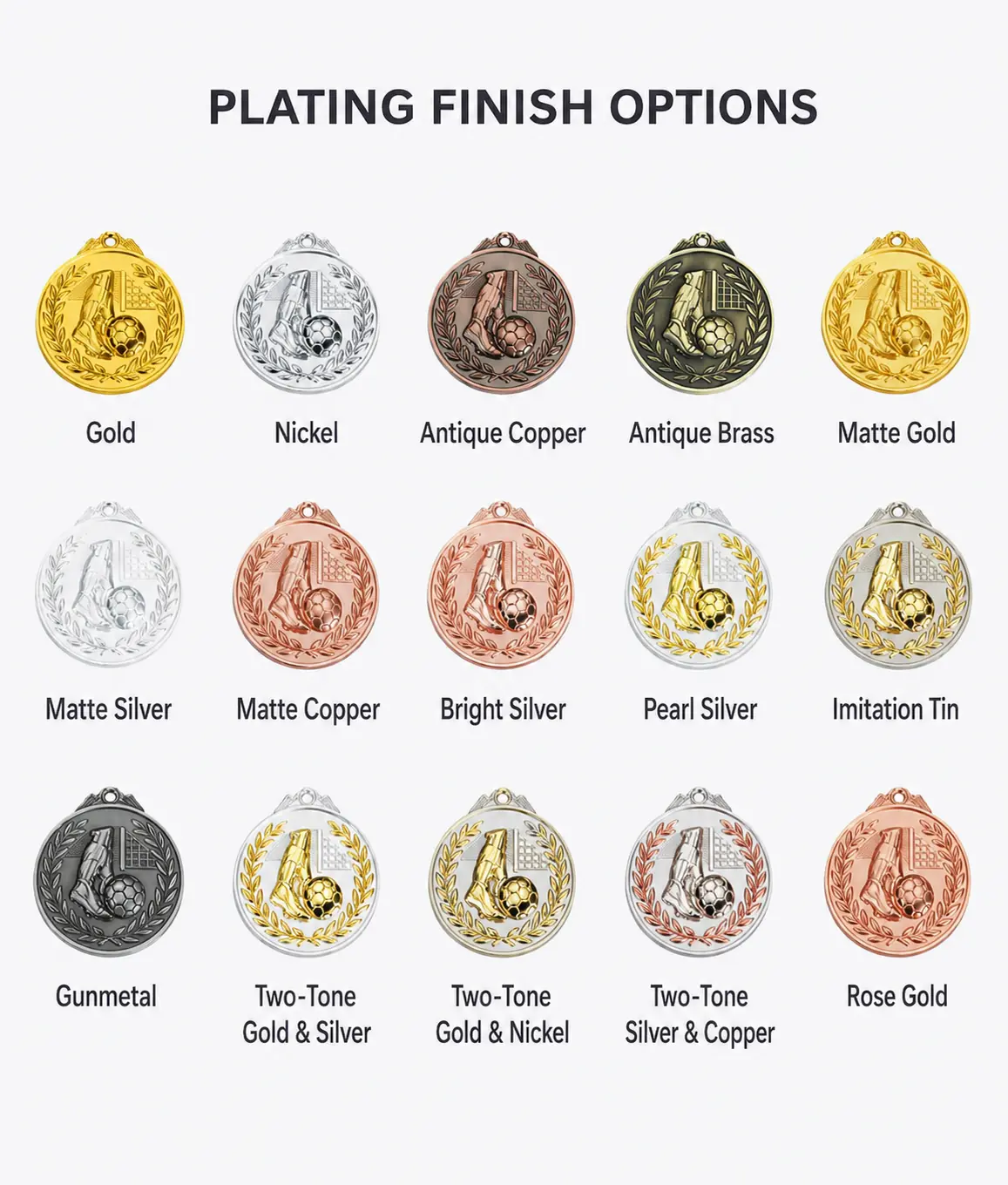 English custom medal plating color and finish option chart